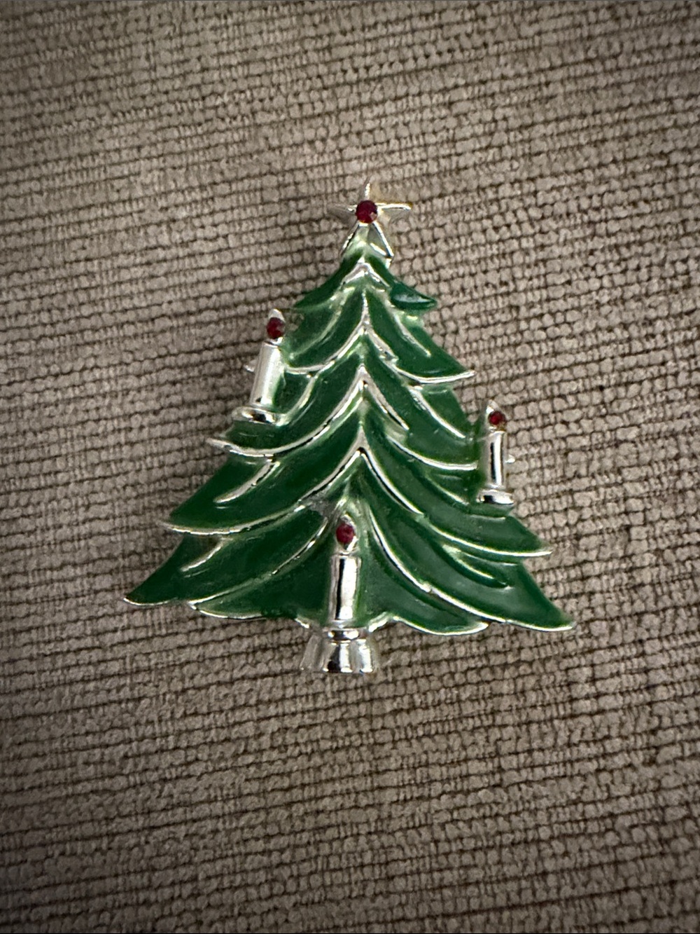 Vintage Green Christmas Tree Holiday Brooch